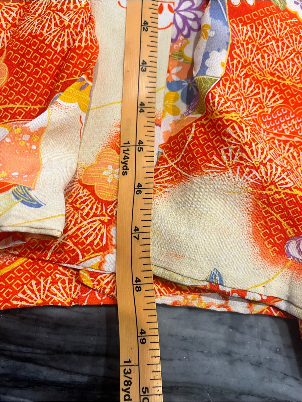 Vintage Handmade Japanese Kimono Kaftan Caftan Zip Lined Floral Orange XLarge - Picture 8 of 10